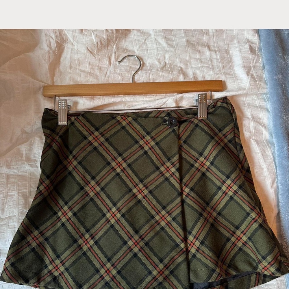 UNIF Green Skater Mini Skirt with Wrap Design